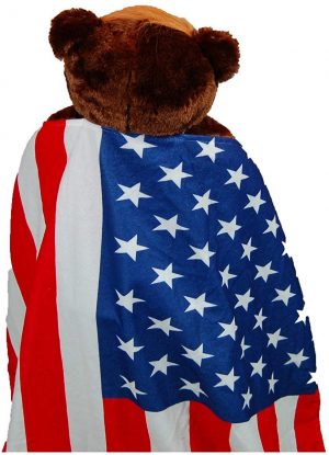 This is a full size image of the back of trumpy bear with his American Flag Cape